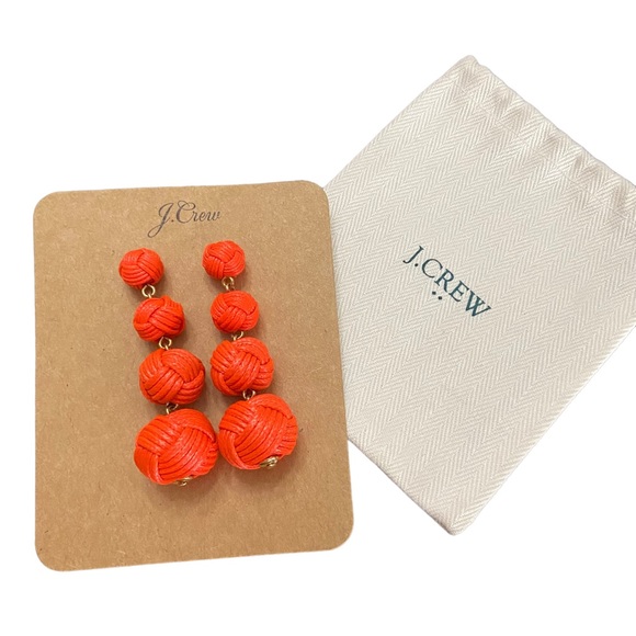 NWT J. Crew Love Knot Drop Earrings & Dust Bag- Vibrant Orange - Picture 7 of 8